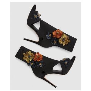 Zara High Heel Sock Style Heels with Floral Detail